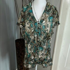 Paisley Print Women's Top - Teal and Black